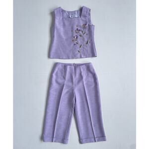 Vtg Y2K AMY BYER Lavender Floral GIRLS Two Piece Top + Capri Set / Sz 7 / Youth